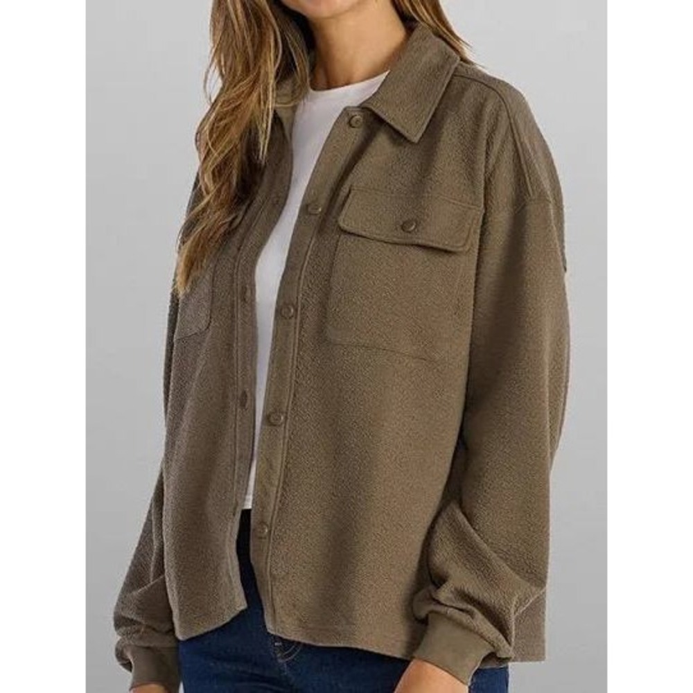 BYLT Serene Shacket Womens Small Dark Taupe Button Front Overshirt - Picture 2 of 11